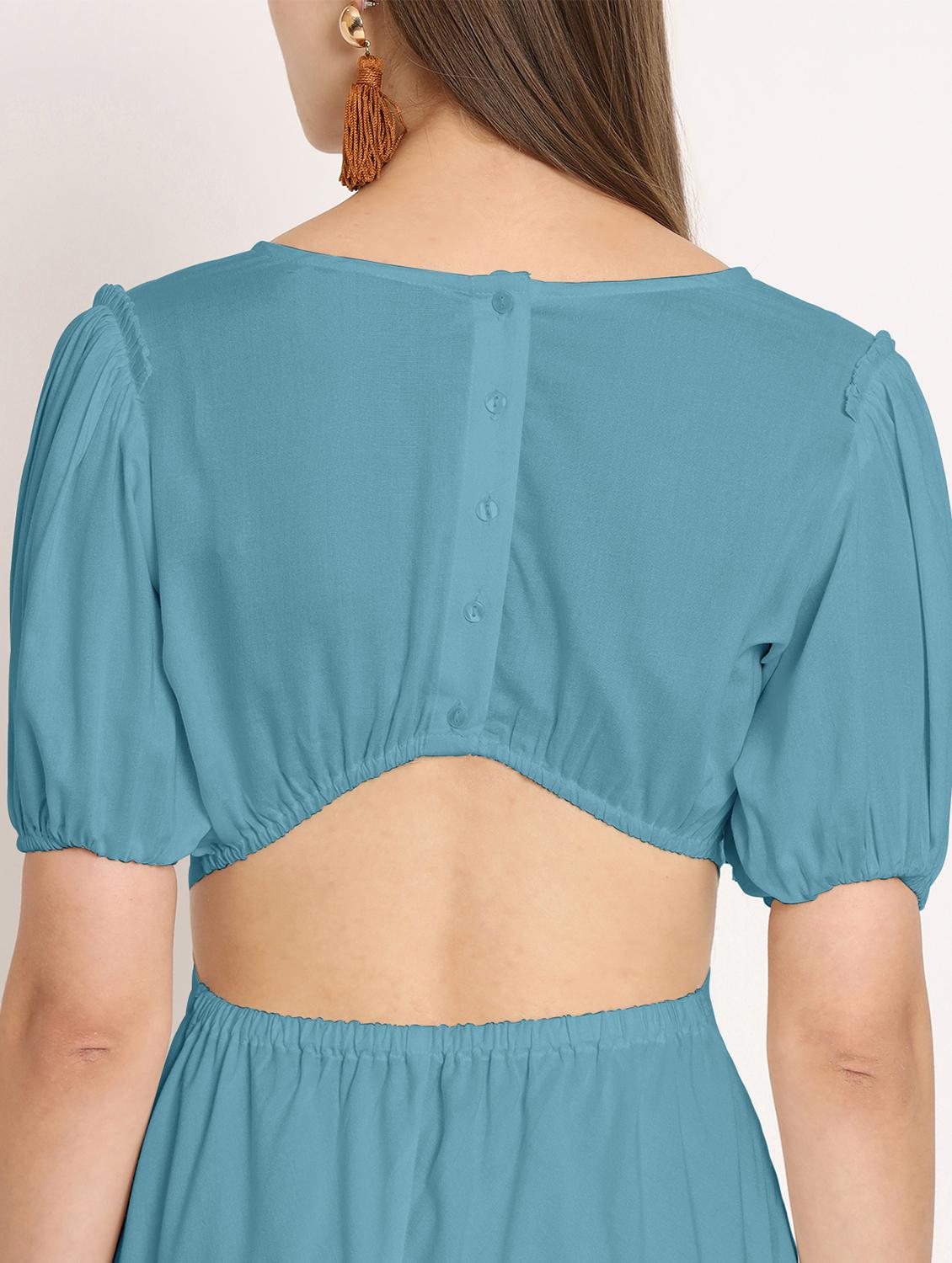 blue solid high low dress - 20386218 - Standard Image - 5