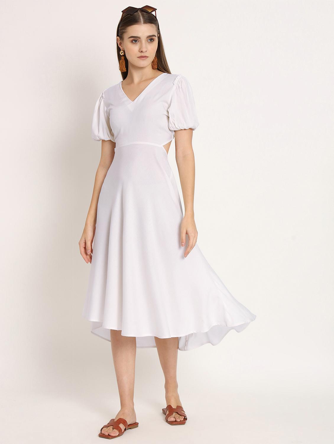 white solid high low dress - 20386221 -  Zoom Image - 0