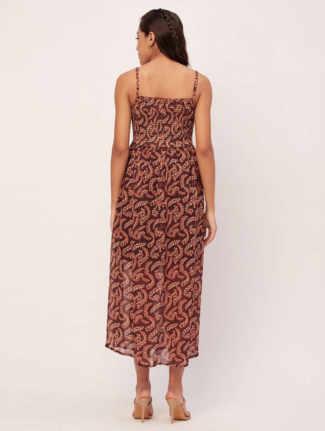 women brown poly georgette fit & flare dress - 20386225 -  Standard Image - 3