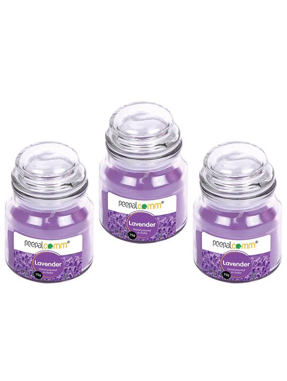 peepalcomm hand poured glass lavender fragrance scented wax big jar candle (pack of 3) - 20386393 - Standard Image - 3