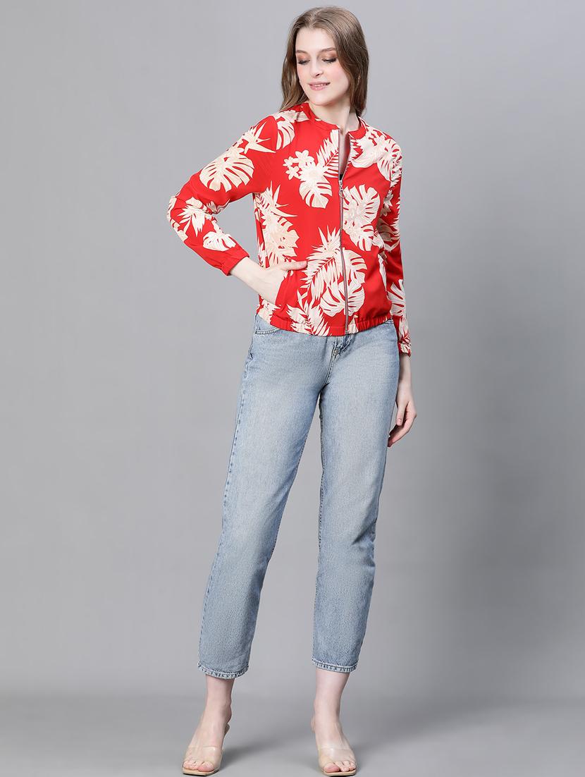 red tropical print regular jacket - 20386411 - Standard Image - 5