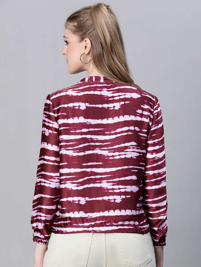 maroon printed bomber jacket - 20386414 - Standard Image - 3