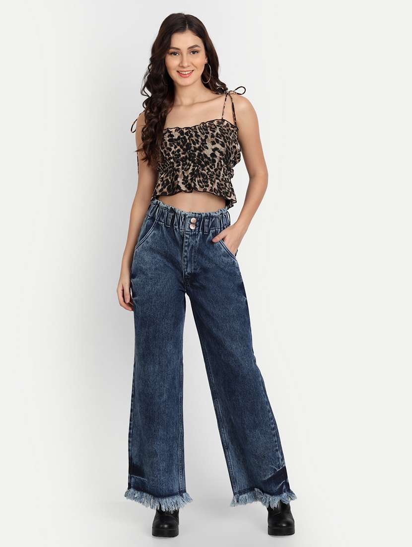women's plain wide leg jeans - 20386500 - Standard Image - 3