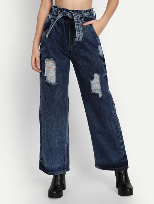 women's distress wide leg jeans - 20386504 -  Standard Image - 0