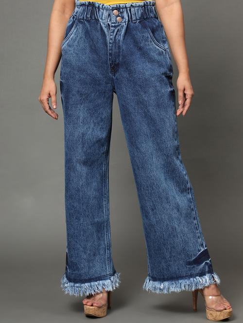 women's plain baggy leg jeans - 20386584 - Standard Image - 0