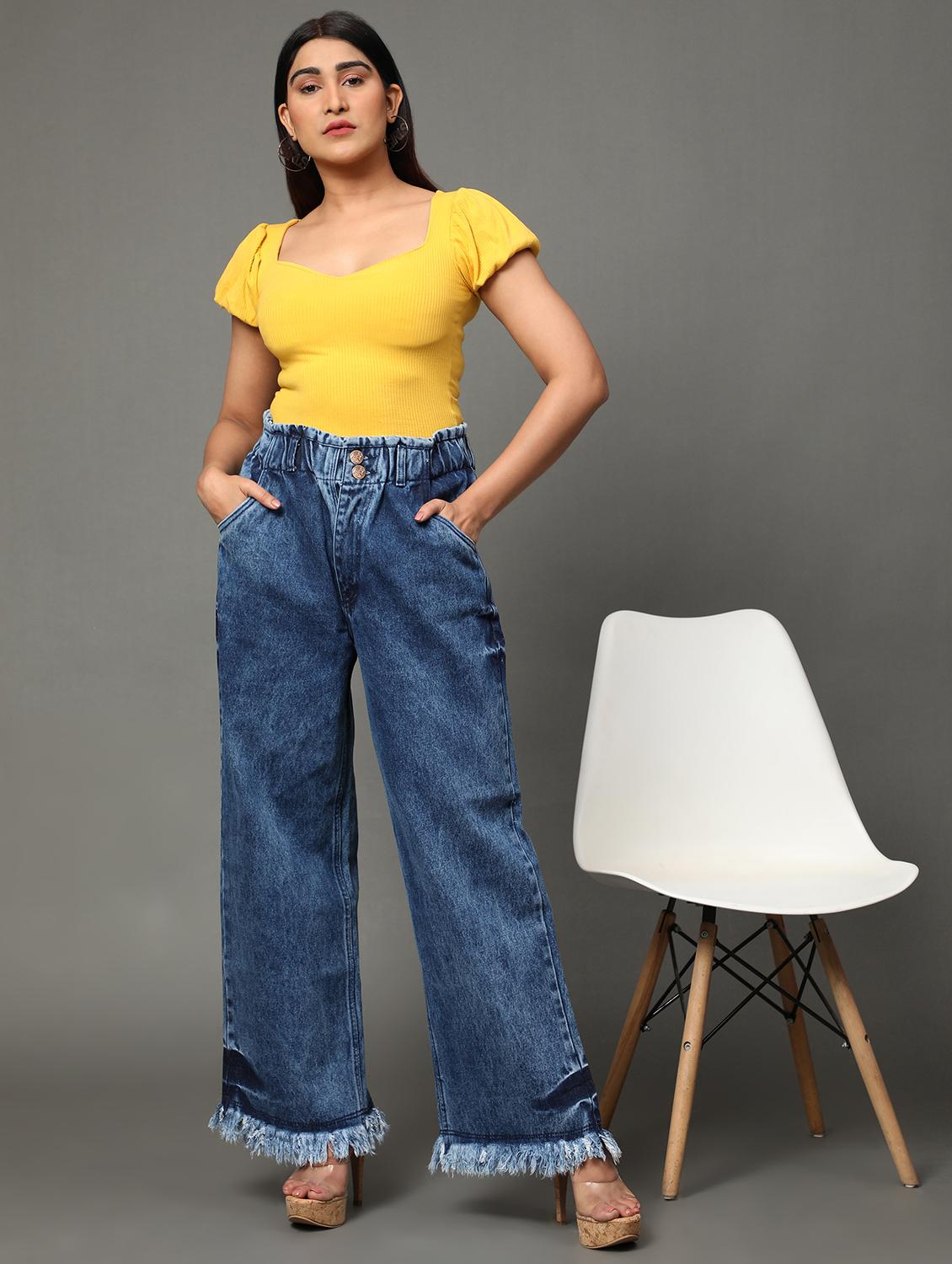 women's plain baggy leg jeans - 20386584 - Standard Image - 3
