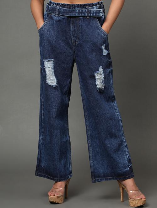 women's distress wide leg jeans - 20386587 - Standard Image - 0