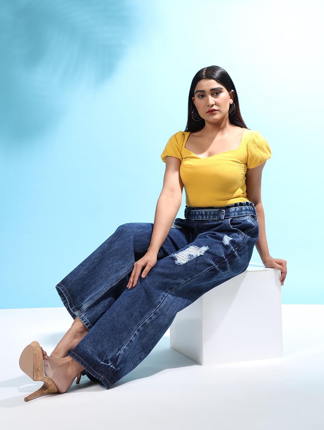 women's distress wide leg jeans - 20386587 - Standard Image - 3