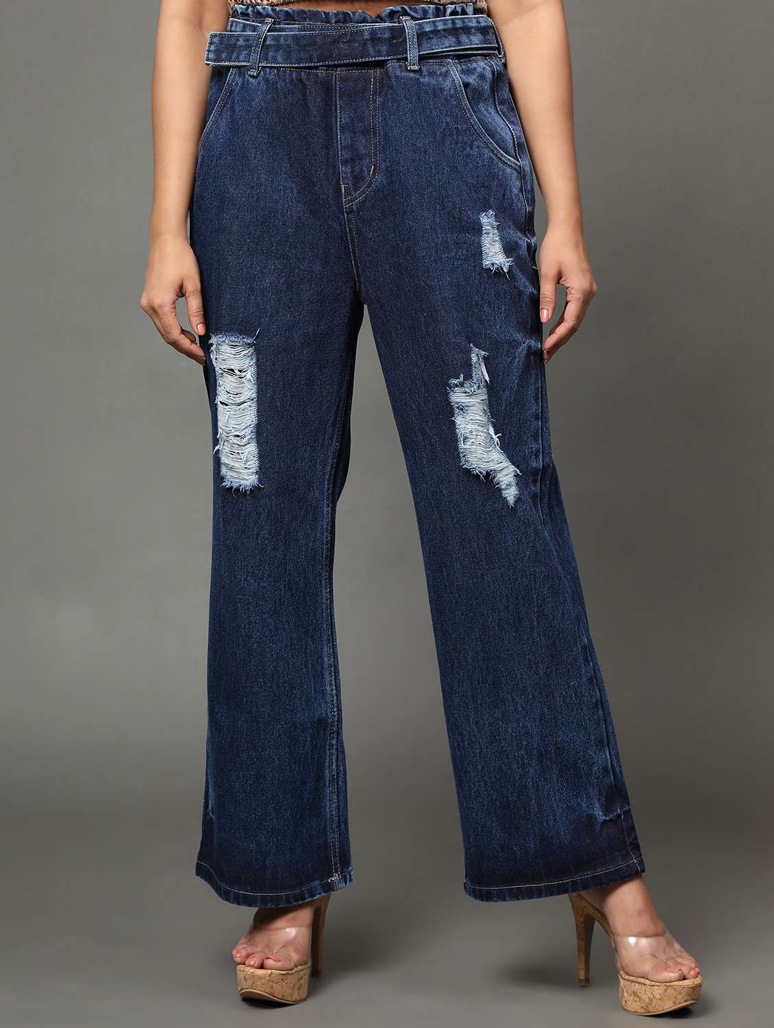 women's distress straight fit jeans