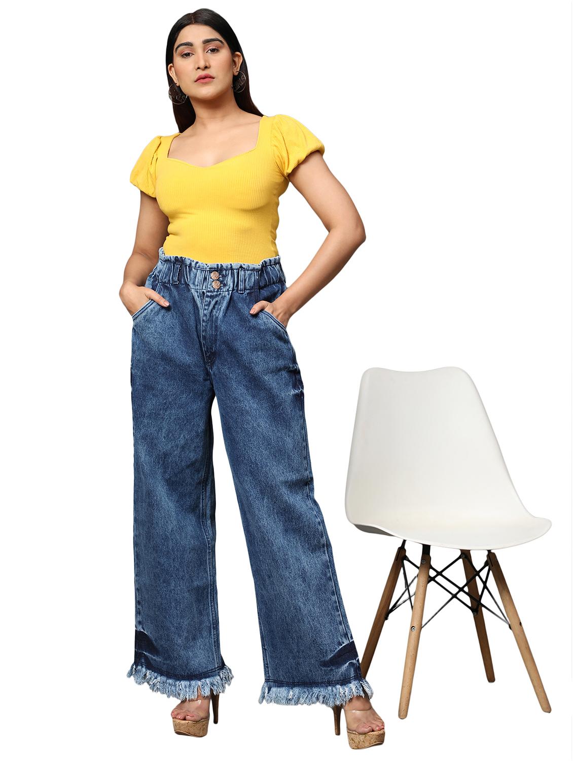 women's plain wide leg jeans - 20386669 - Standard Image - 3