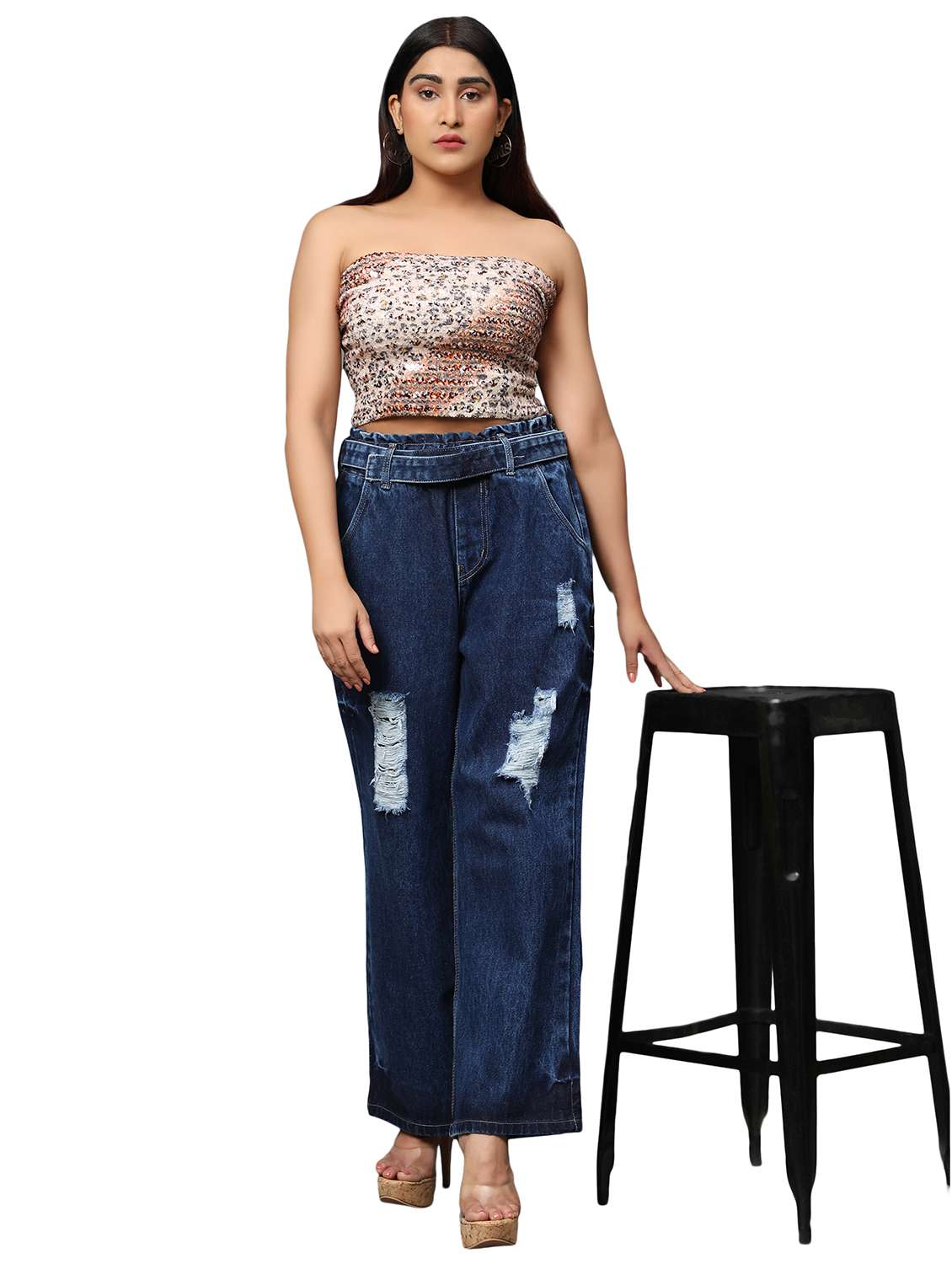 women's distress wide leg jeans - 20386673 -  Standard Image - 3