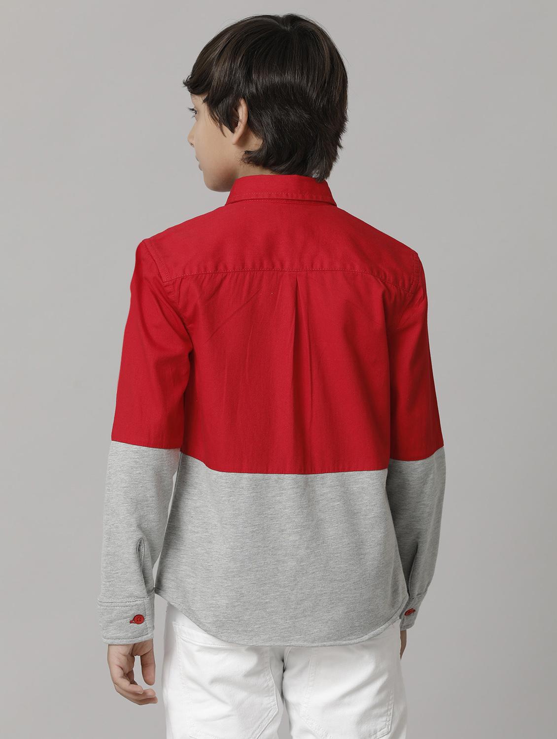 boys red color block 100% cotton shirt - 20386938 - Standard Image - 3