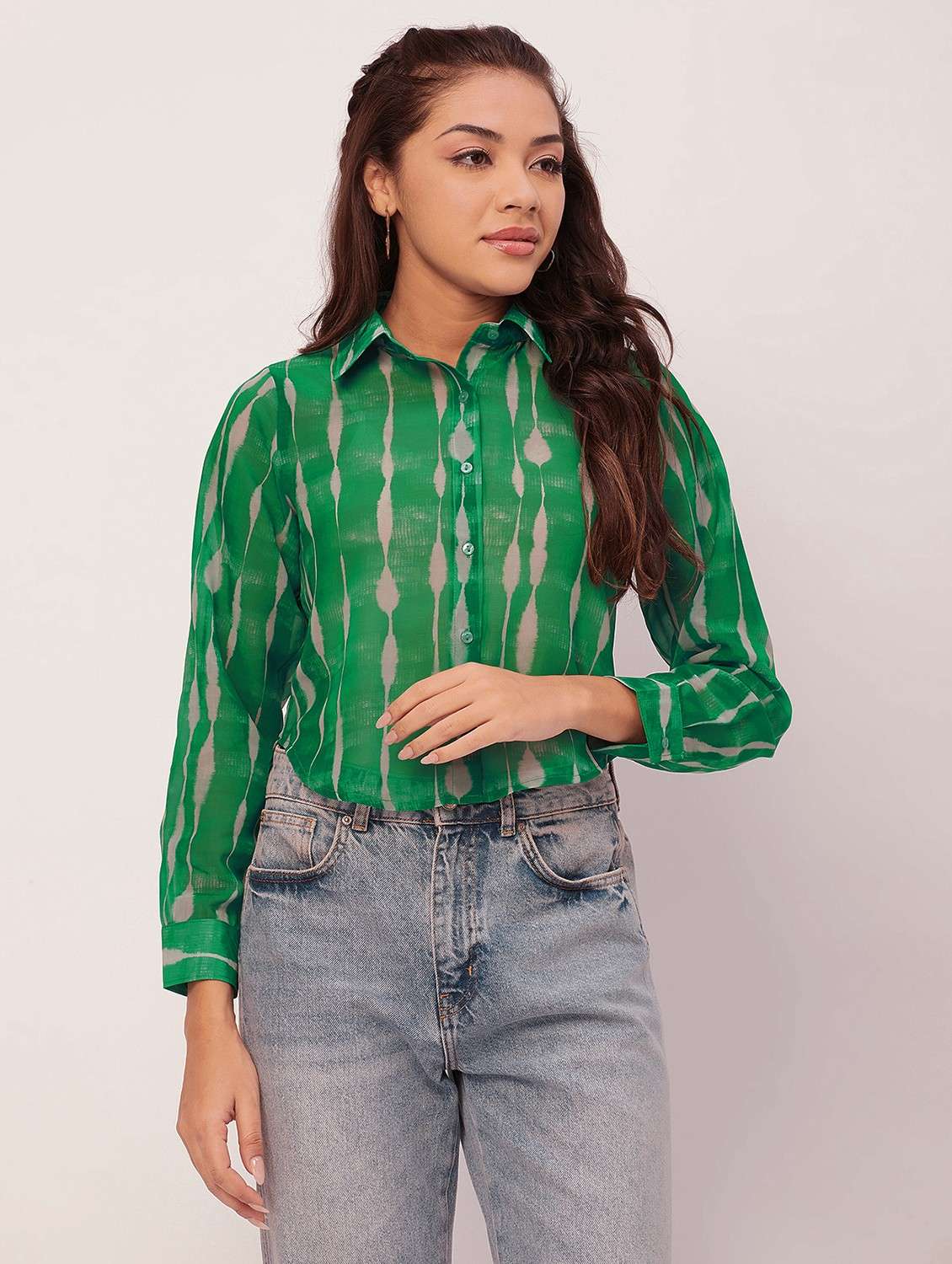 women green tie n dye poly georgette regular top - 20387205 -  Zoom Image - 0