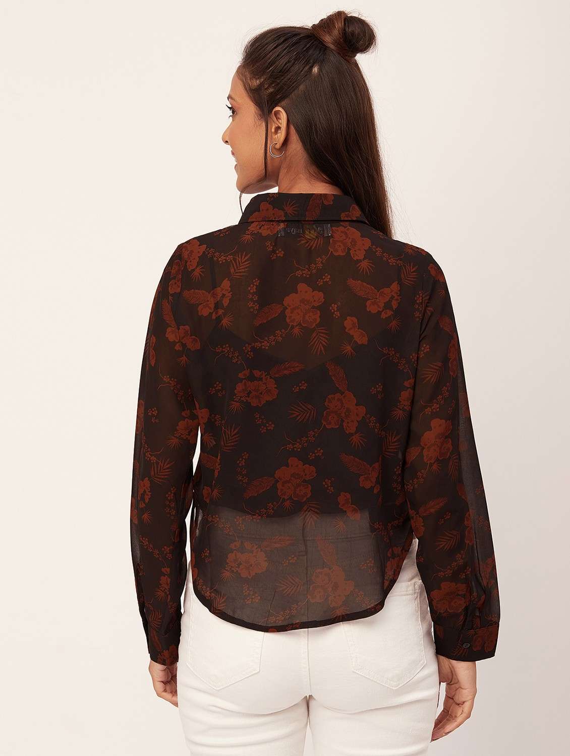 brown floral crop shirt - 20387206 -  Standard Image - 3