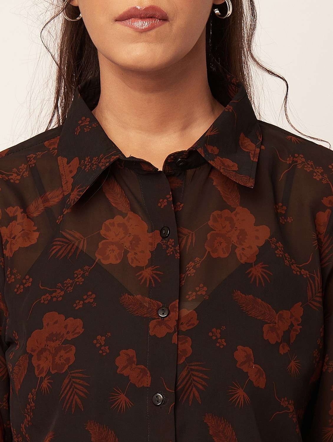 brown floral crop shirt - 20387206 -  Standard Image - 5