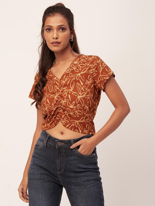 rust floral crop top - 20387214 -  Standard Image - 0