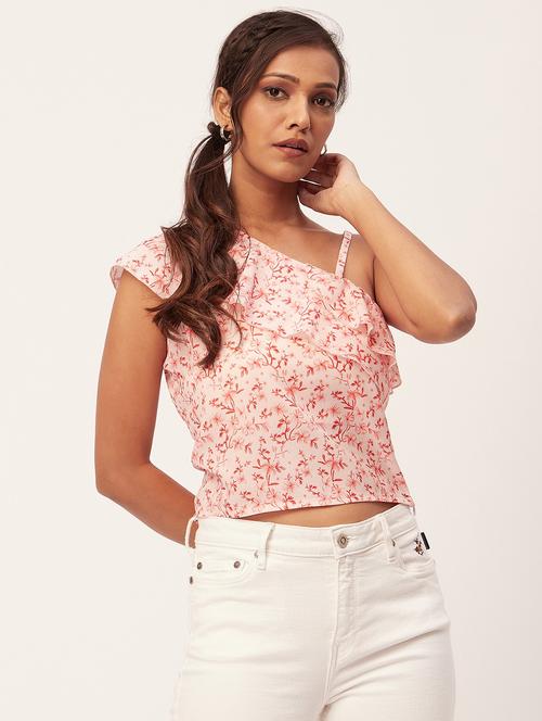 peach floral crop top - 20387222 -  Standard Image - 0