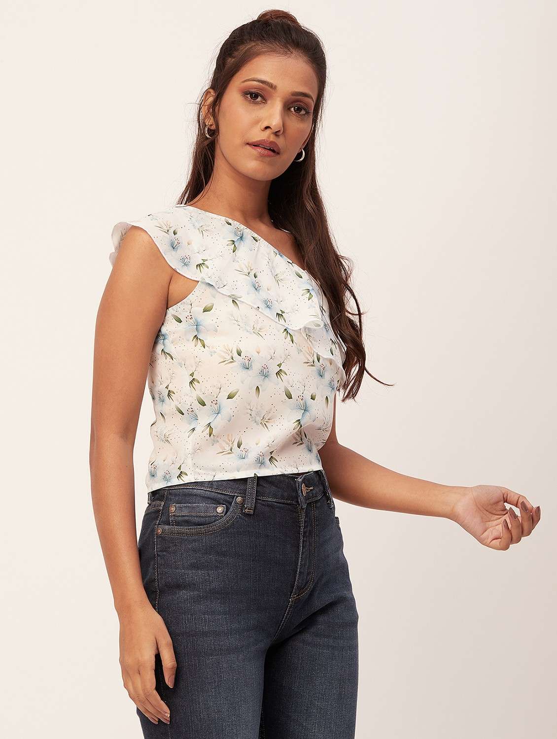 white floral print crop top - 20387223 -  Standard Image - 3