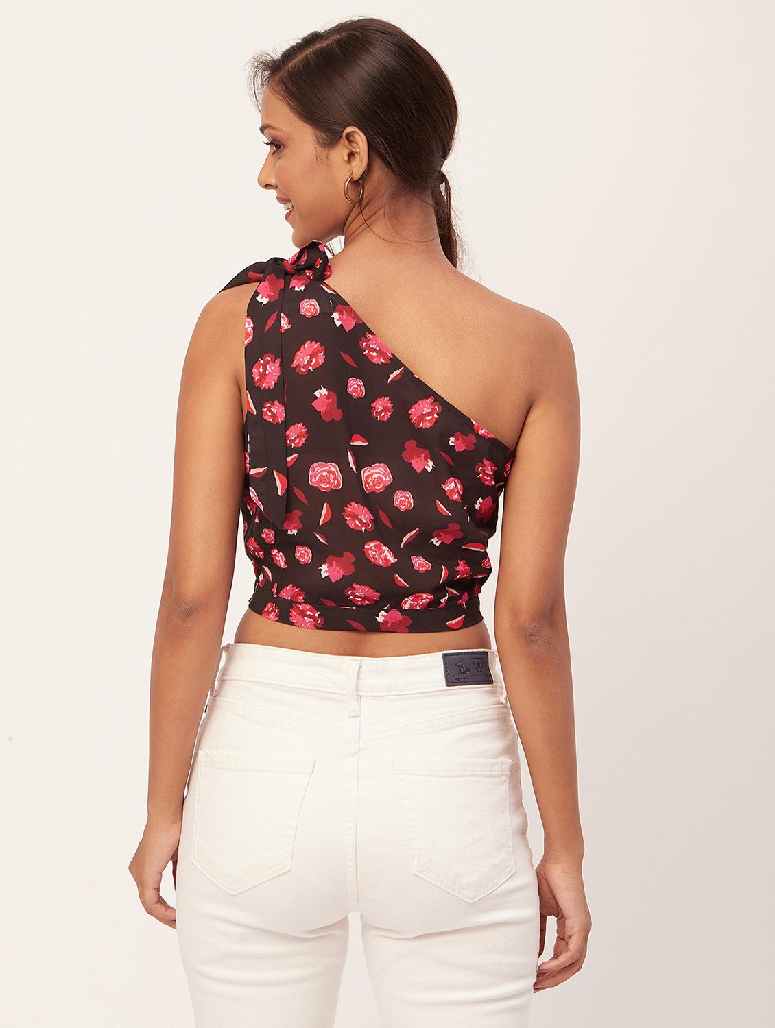 coffee brown floral crop top - 20387228 - Standard Image - 3