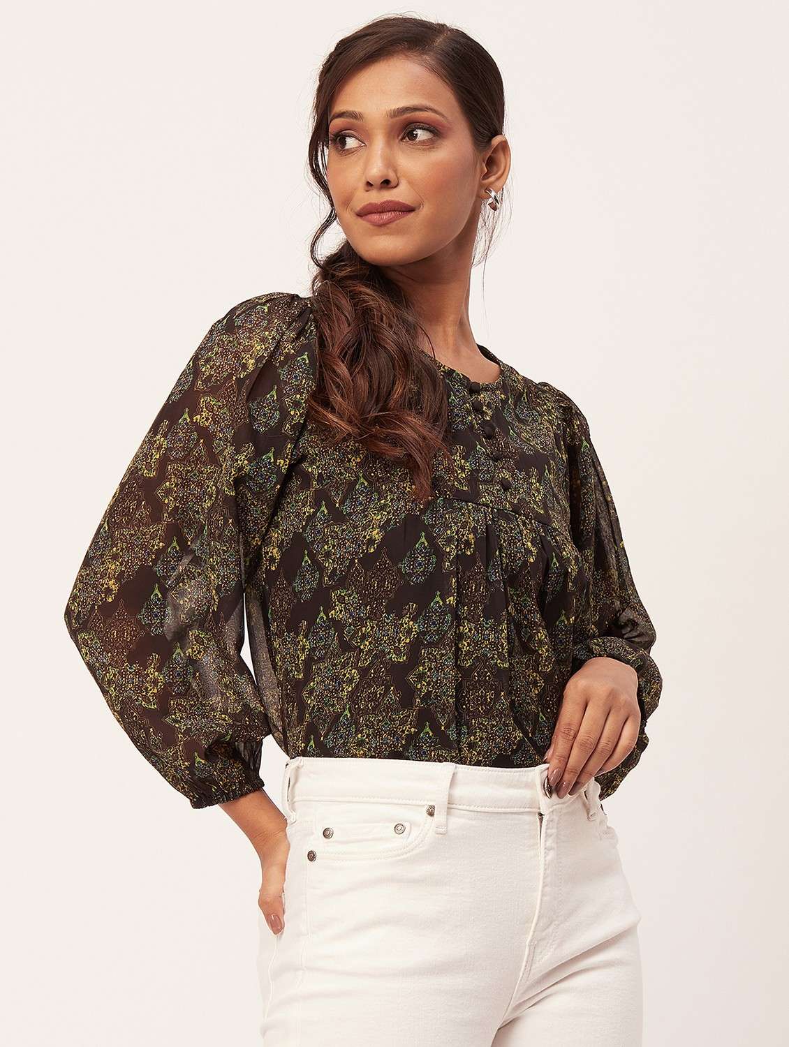 brown printed regular top - 20387234 -  Standard Image - 3