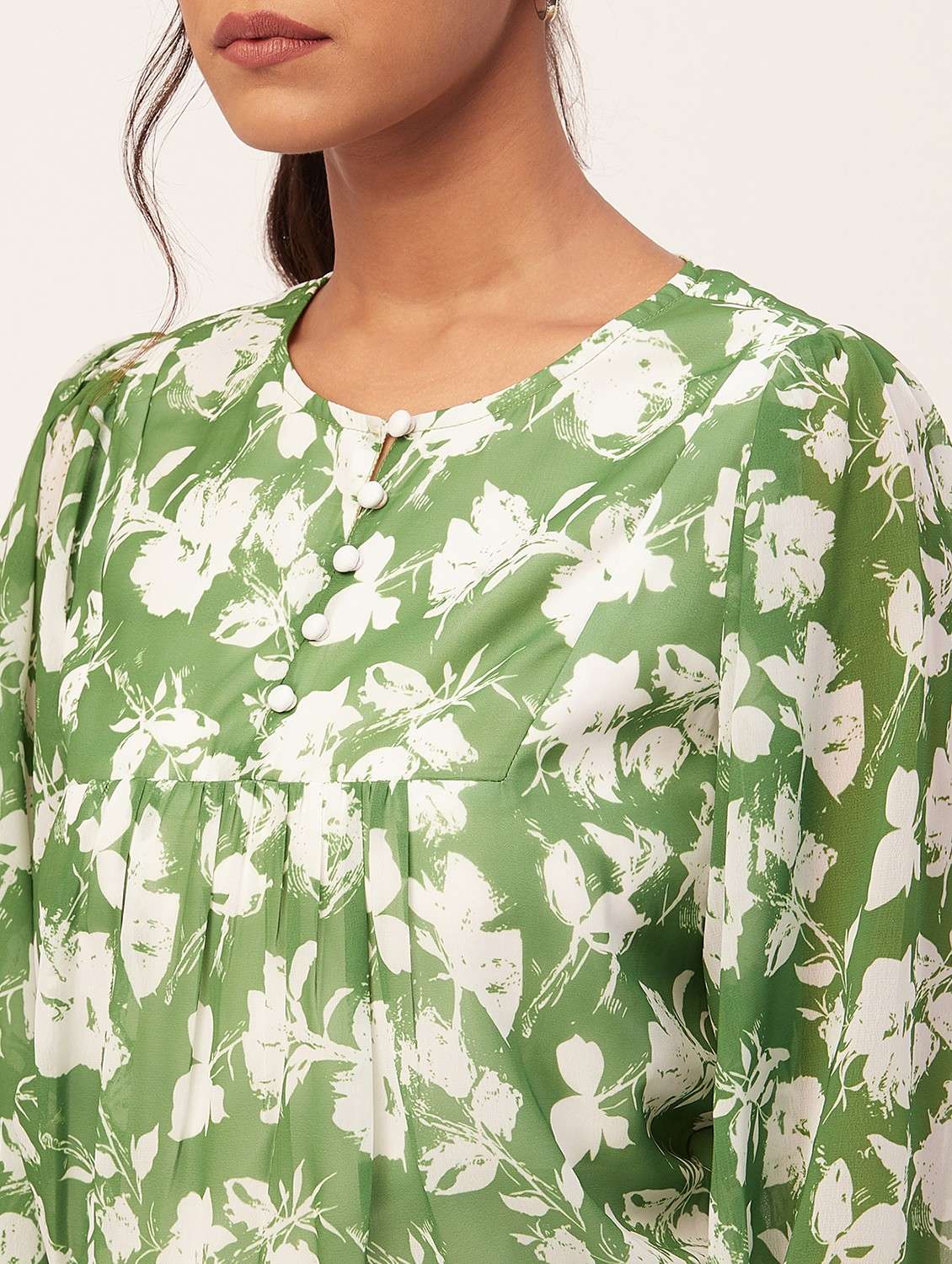 women printed puff sleeves a-line top - 20387239 -  Standard Image - 5