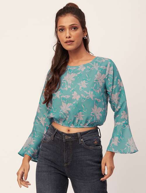 turquoise floral print blouson top - 20387243 - Standard Image - 0