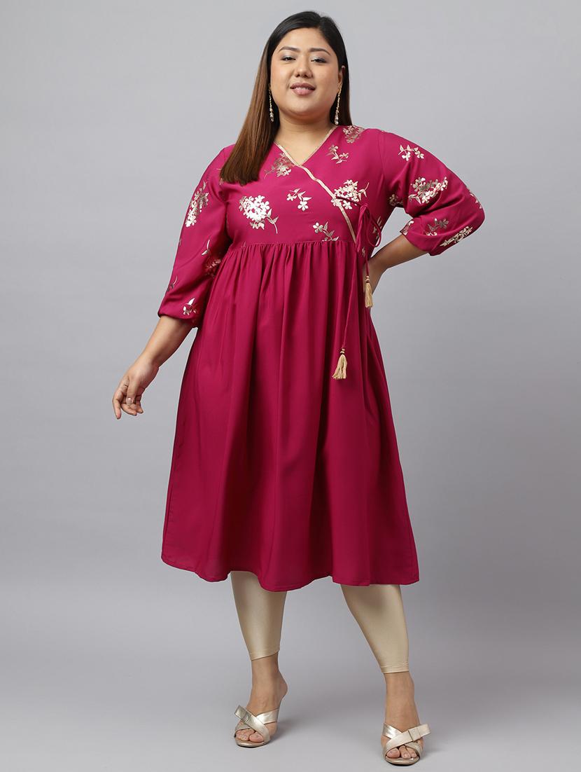 women magenta v-neck angrakha kurta