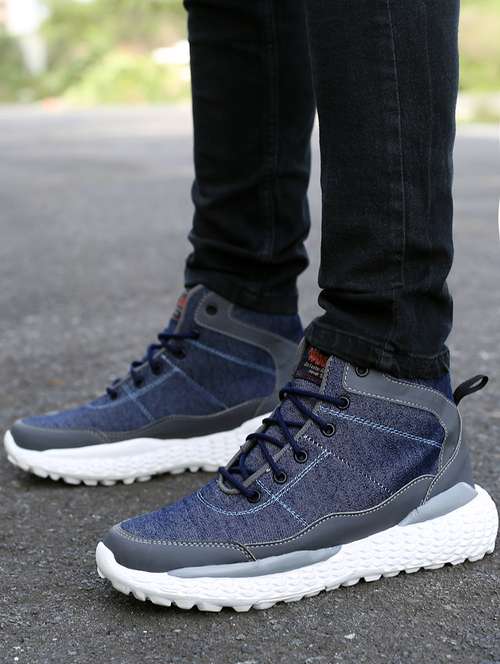 men navy blue solid lace up sneaker - 20387869 -  Standard Image - 0