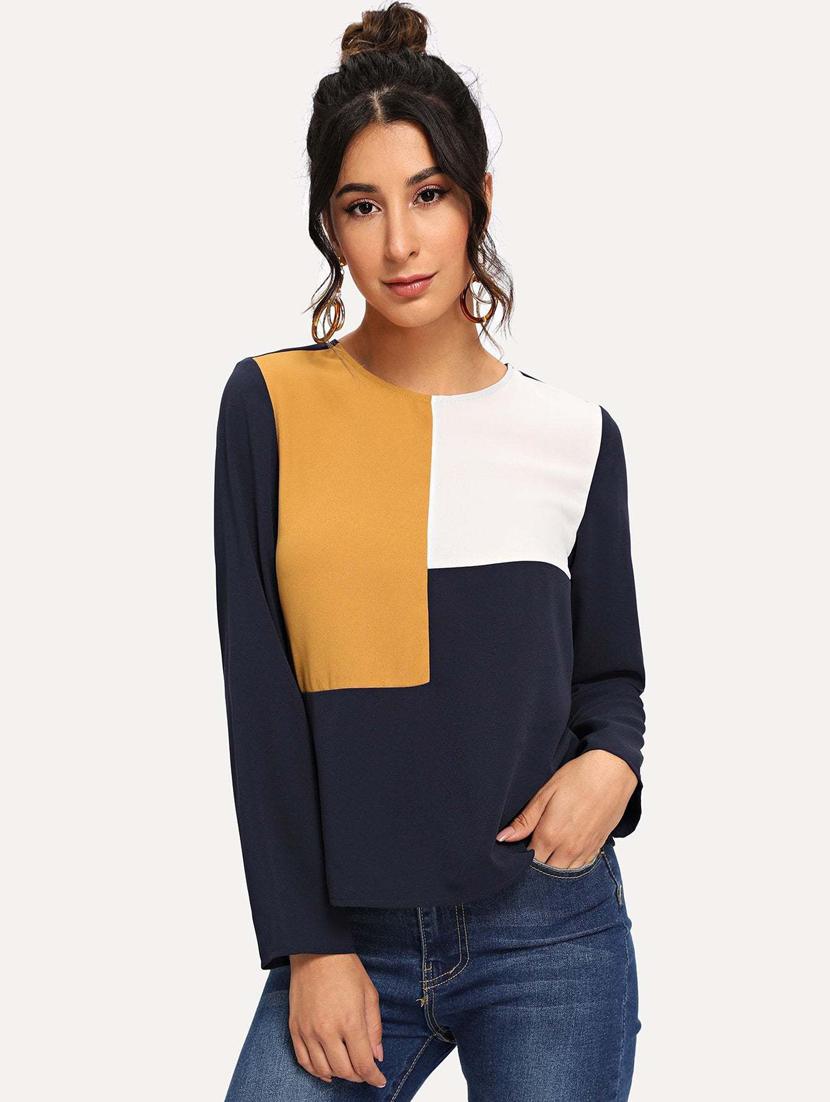 navy blue color block straight top - 20387982 -  Zoom Image - 0