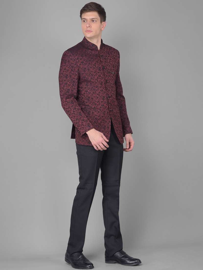 men self design burgundy slim fit polyester blend 2-piece suits suit - 20388096 -  Standard Image - 3
