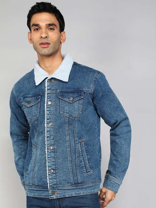 men blue denim washed casual jacket - 20388715 -  Standard Image - 0