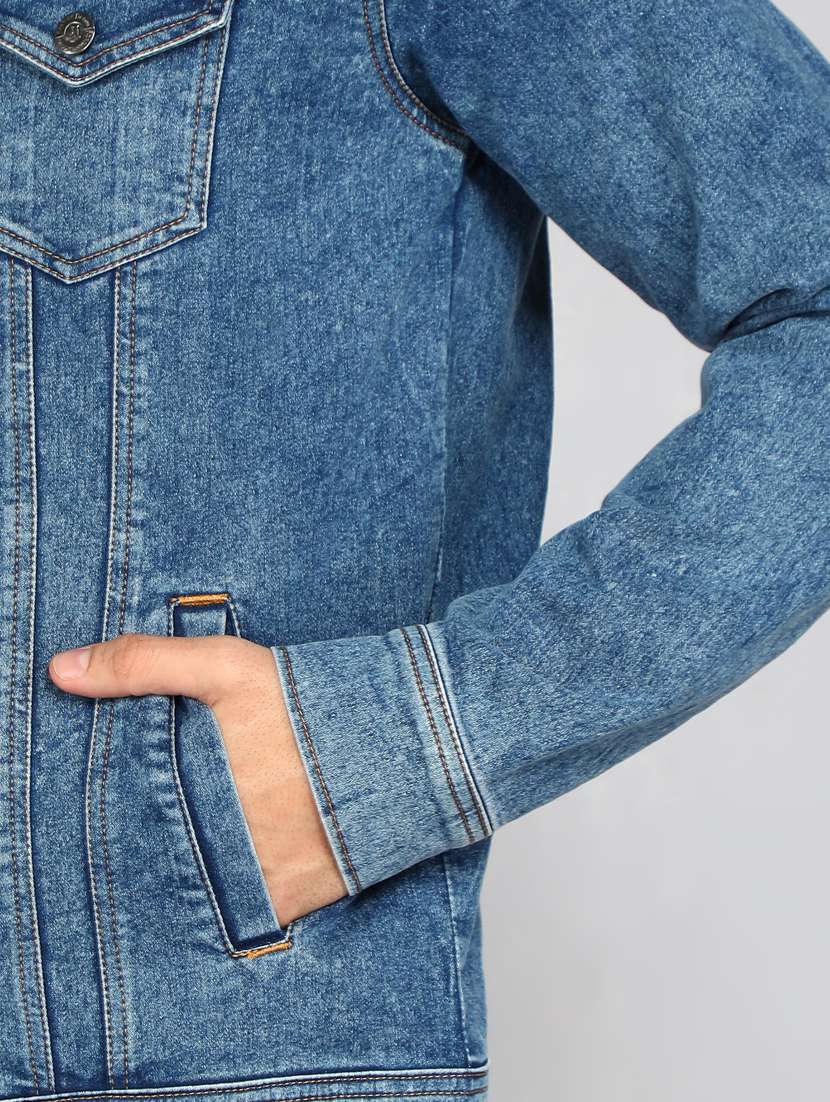 men blue denim washed casual jacket - 20388715 -  Standard Image - 3