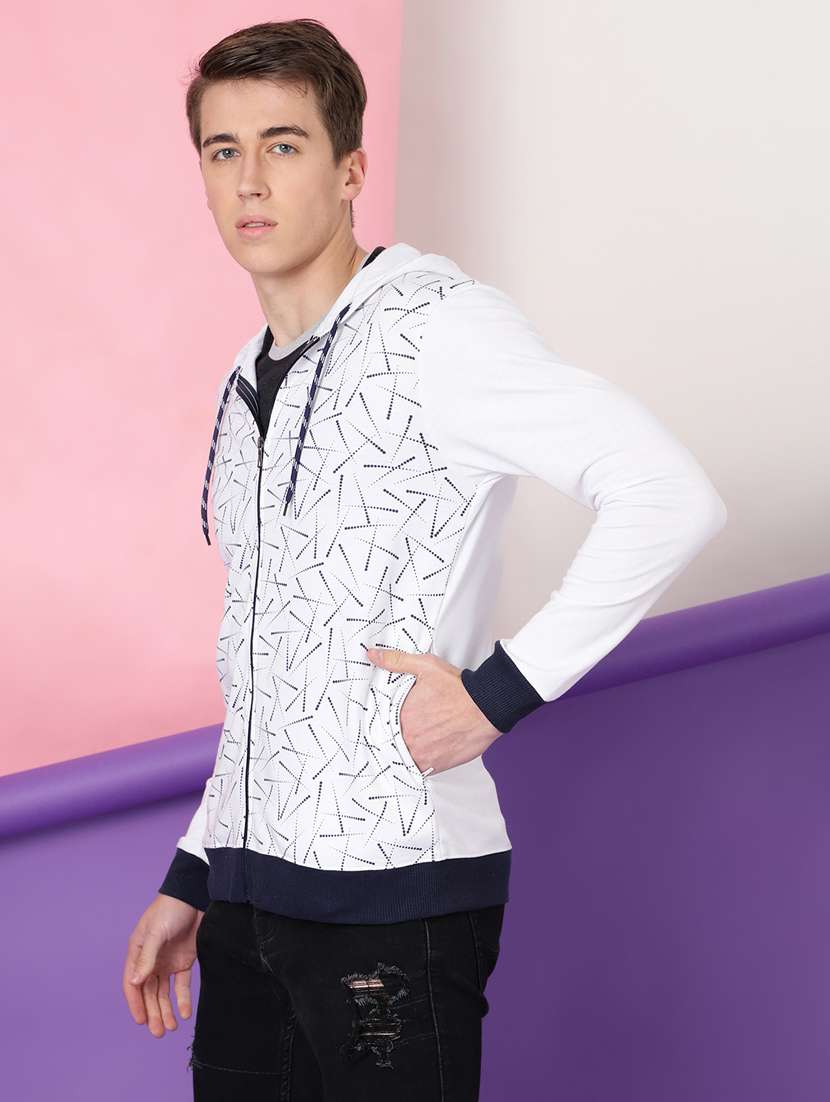 men printed long sleeve hooded sweatshirt