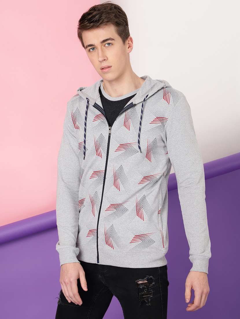 men printed long sleeve hooded sweatshirt