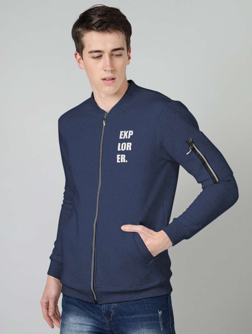 blue placement print casual jacket