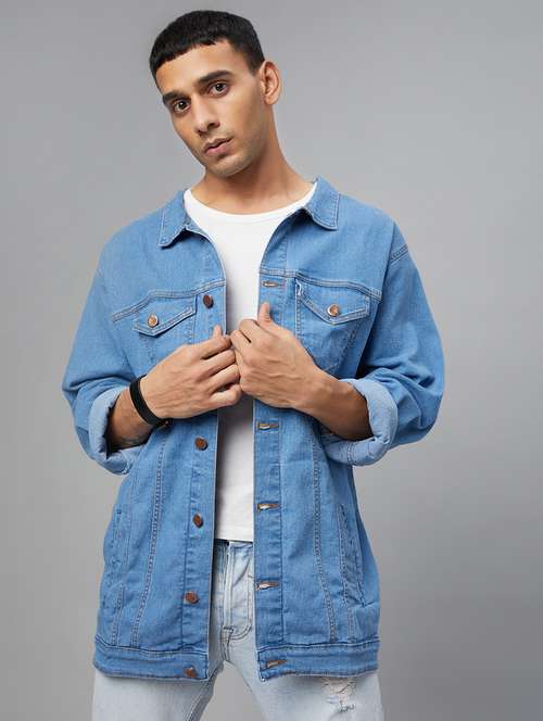 men  blue denim casual jacket - 20388759 -  Standard Image - 0