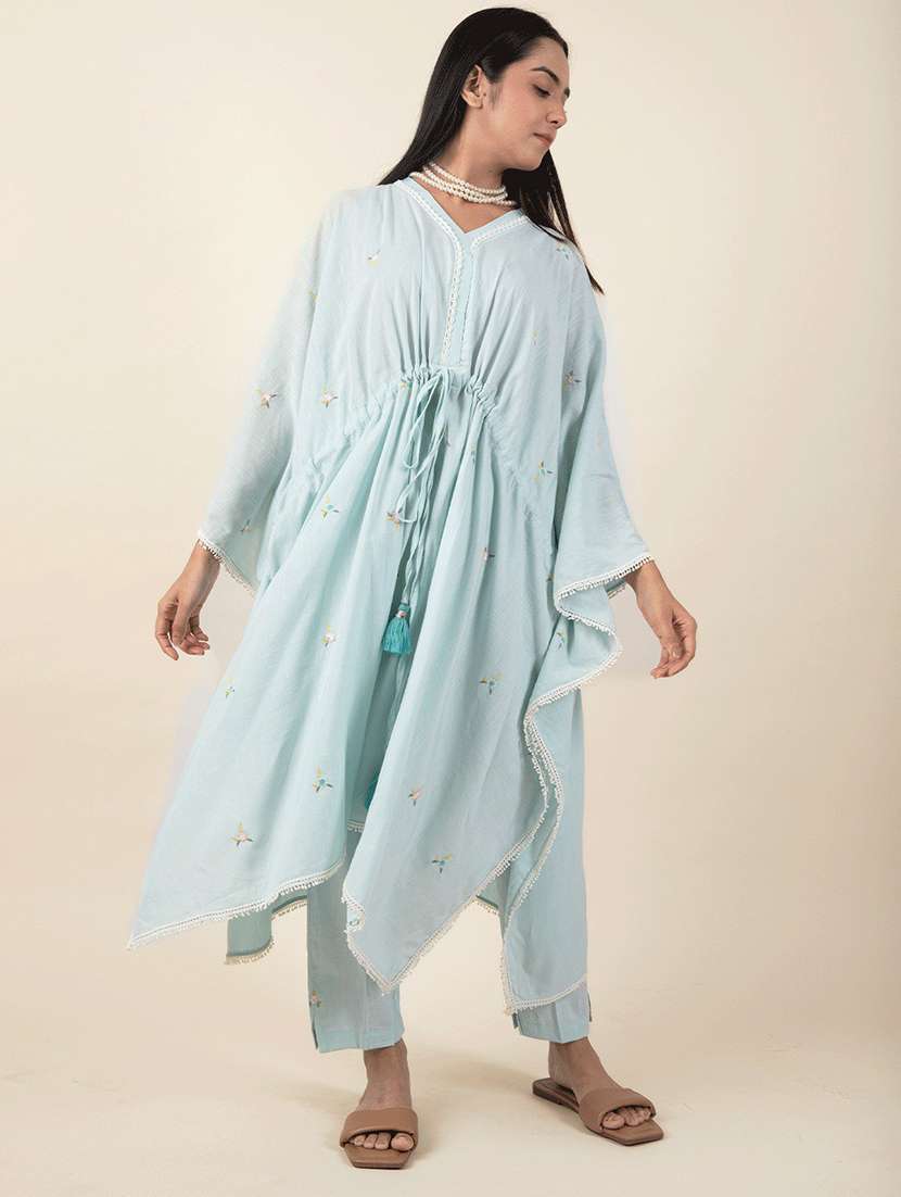 women light blue v-neck kurta kaftan set - 20388861 - Zoom Image - 0