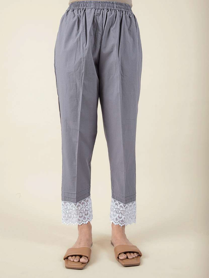 women grey key hole neck kurta pant set - 20388867 -  Standard Image - 3