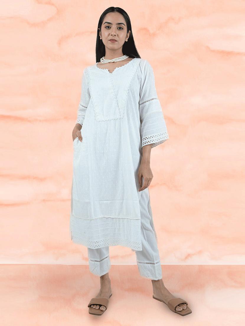 women white notch neck kurta pant set - 20388870 - Zoom Image - 0