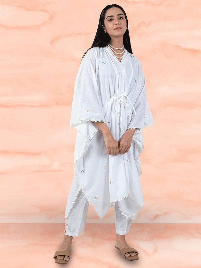 women white v-neck kaftan set - 20388878 -  Zoom Image - 0