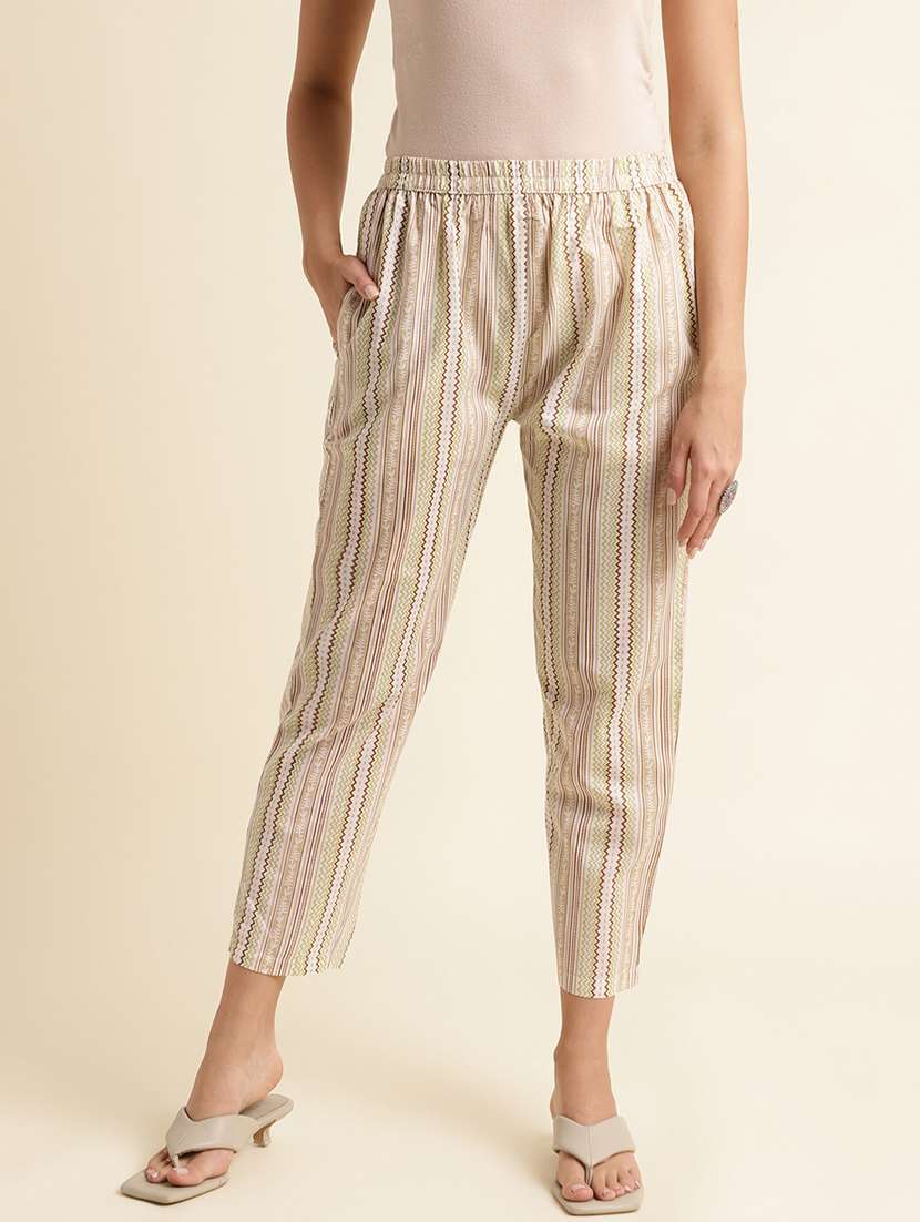 women beige round neck kurta pant set - 20388939 -  Standard Image - 3