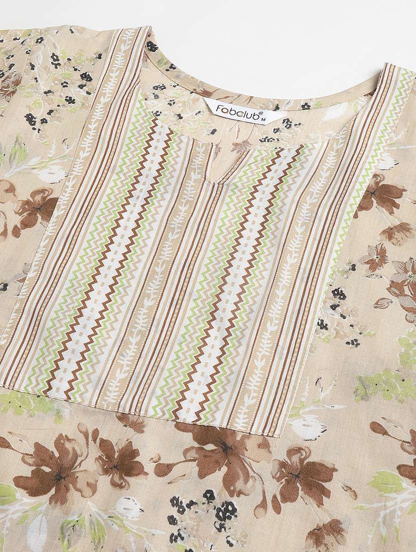 women beige round neck kurta pant set - 20388939 -  Standard Image - 5