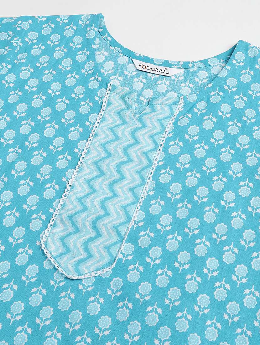 women light blue notch neck kurta pant set - 20388940 - Standard Image - 5