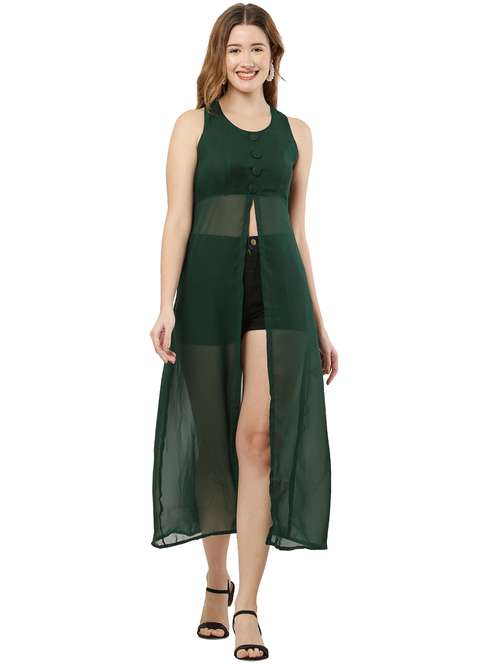 green solid maxi tunic - 20388967 -  Standard Image - 0