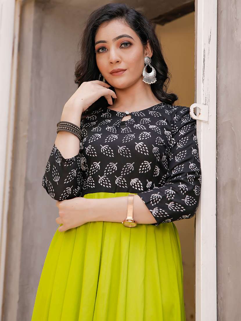 green rayon anarkali kurta - 20388994 -  Standard Image - 5