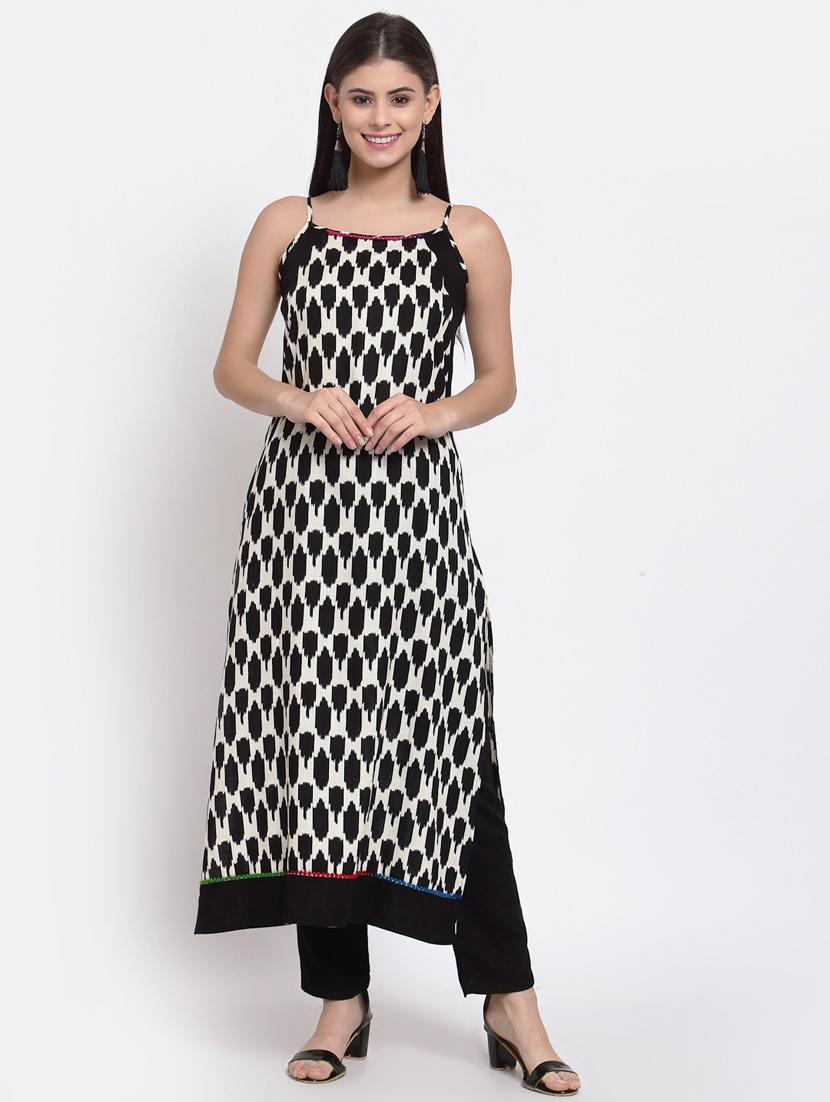 women black ikat print a-line kurta - 20389197 - Zoom Image - 0