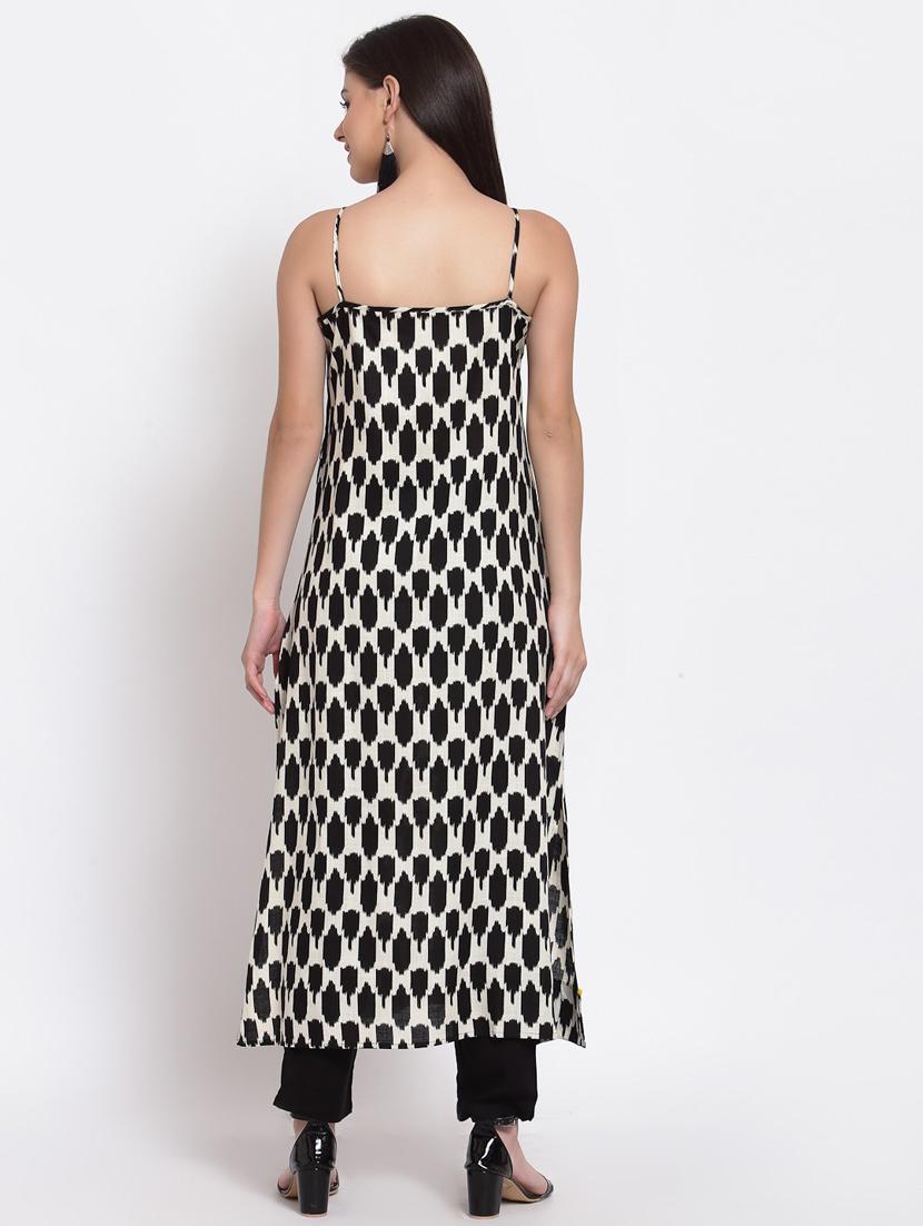 women black ikat print a-line kurta - 20389197 - Standard Image - 3