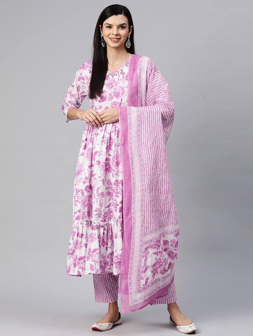 women lavender v-neck kurta pant set with dupatta - 20389795 - Zoom Image - 0