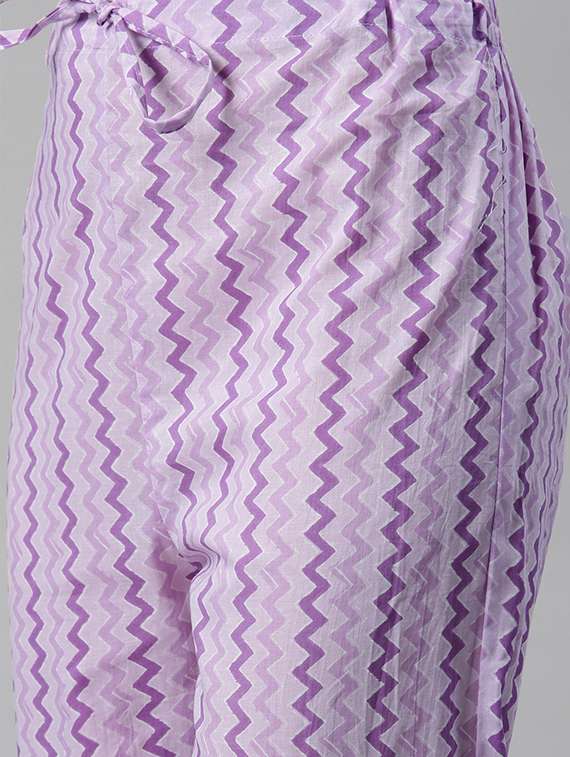 women lavender tie up neck kurta pant set with dupatta - 20389810 - Standard Image - 3