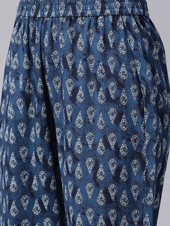 women navy blue round neck kurta pant set - 20389815 -  Standard Image - 3